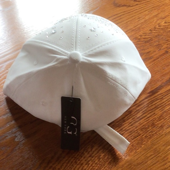 Womens White Rhinestone Star Studded Adjustable Baseball Hat OSFM - Picture 3 of 5